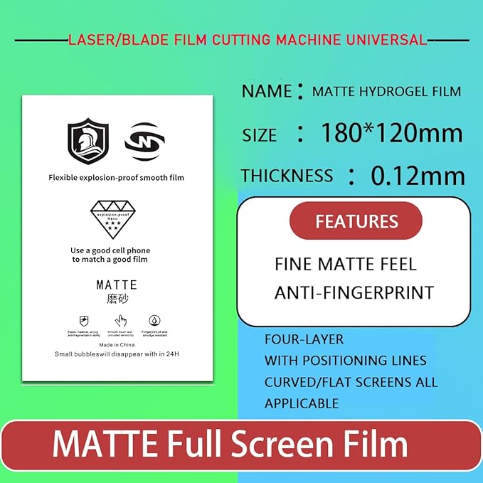 50pcs universal Mobile phone frosted protective hydrogel film,matte screen protector film for cutting machine,TPU protective sheet; 7-inch curved screen cell phone protector for cutter machine