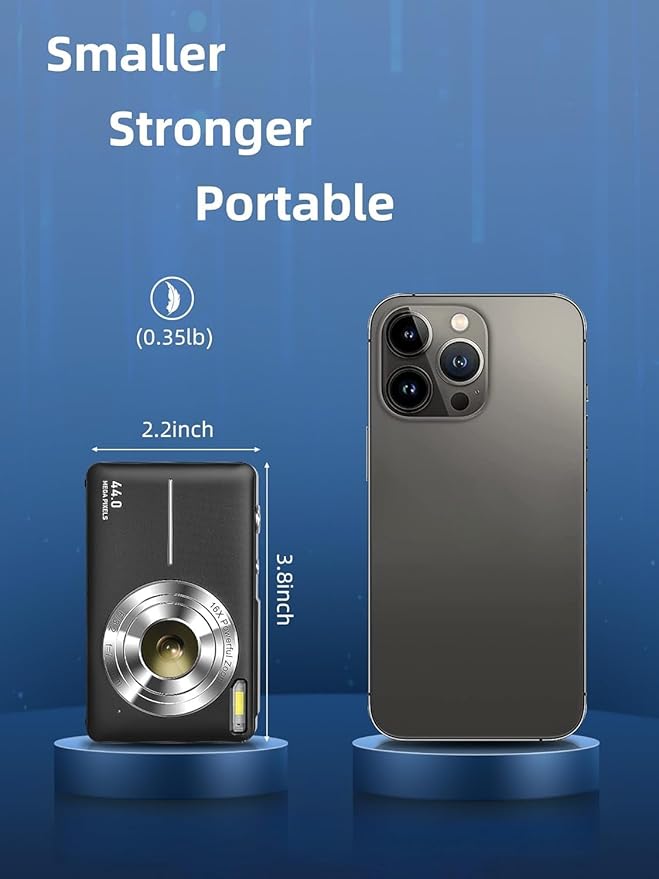 Digital Camera, FHD 1080P Digital Point and Shoot Camera with 16X Zoom Anti Shake, 32GB Card, Compact Small Camera for Boys Girls Kids, Black