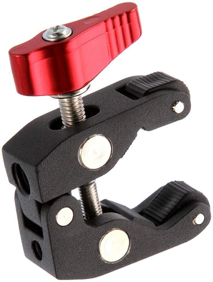 FocusFoto Articulated Magic Arm Crab Claw Super Clamp Clip Holder with 1/4" 3/8" Mount for Studio Flash Light DSLR Camera Tripod Monopod Monitor Video LED Light (Black & Red)