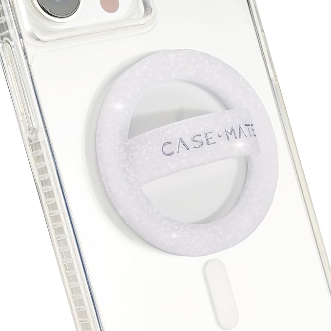 Case-Mate Magnetic Phone Grip MagSafe Loop Grip - Detachable Holder for Hand - Soft Collapsible MagSafe Grips for Back of Phone for iPhone 17 Pro Max/16 Pro Max/15/14/13/12/S25 Ultra - White Sparkle