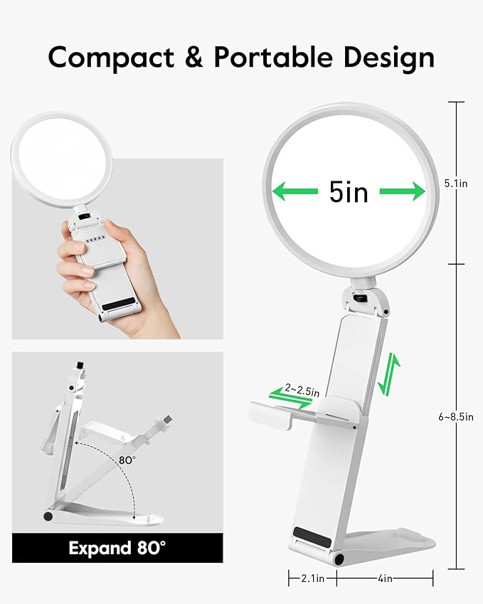 Ring Light for Computer/Laptop/Webcam/Monitor, 5" Eye-Caring Lighting with 50 Modes CRI>97.8, 3000K-6500K Zoom Lighting for Video Conference/Video Recording/Streaming/Selfie