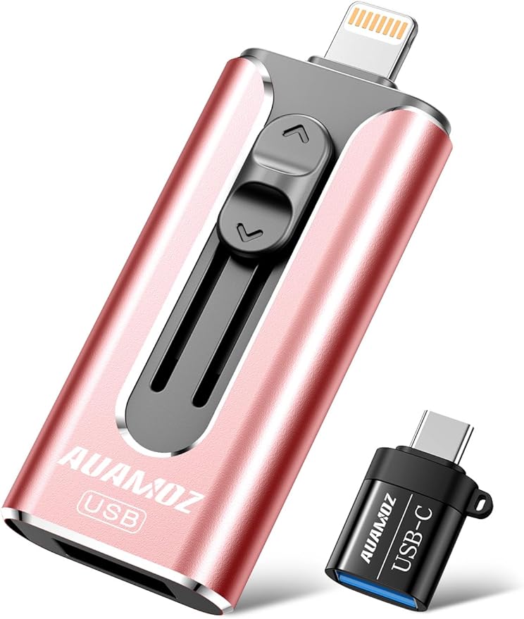 AUAMOZ 256GB Flash Drive Intended for iPhone, Memory Stick Storage Files Photos Videos Backup, Compatible with iPhone iPad Android PC, Plug and Play, No Application Required (Pink)