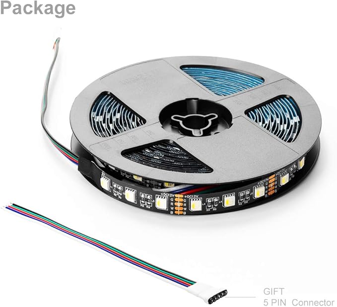 BTF-LIGHTING 5050 RGBW RGB+Cool White(6000K-7000K) 4 Colors in 1 LED Tape Light DC12V 5m 16.4ft 60LED/m Multi-Colored IP30 Black 12mm PCB for Bedroom Kitchen Home Decoration(No Adapter or Controller)