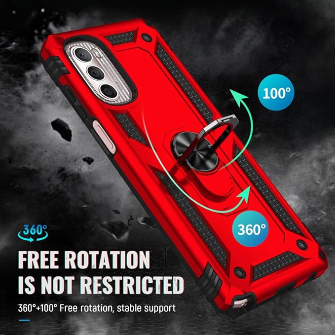 Androgate Compatible with Motorola Moto G Stylus 2022 4G Case with HD Screen Protector, Military-Grade Metal Ring Kickstand 15ft Drop Tested Shockproof Cover Case for Moto G Stylus 4G 2022, Red