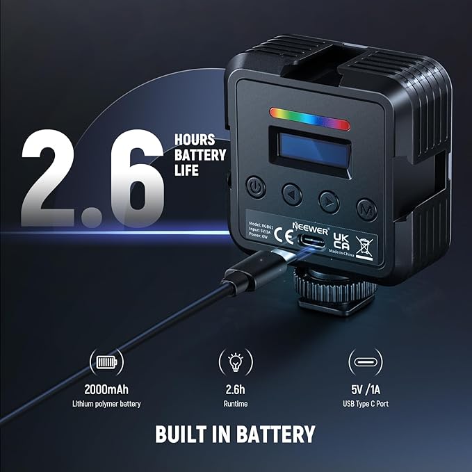 NEEWER Magnetic RGB Video Light with Desk Tripod Stand & 3 Cold Shoes, 360° Full Color LED Camera Light, CRI97+/20 Scenes/2500K-8500K, 2000mAh Photography Recording Small Panel Lighting, RGB61