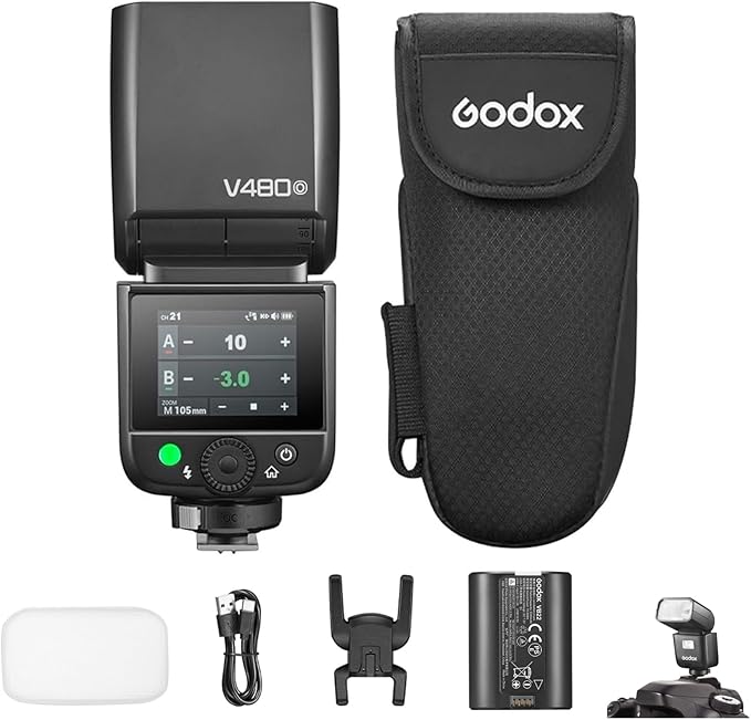 GODOX V480O V480-O TTL Camera Flash, GN50 Speedlite 650 Flash Number 1/8000s HSS 1.7s Recharge Time Built-in 5600K LED Adjustment Light with Diffuser Compatible with Panasonic and Olympus Cameras