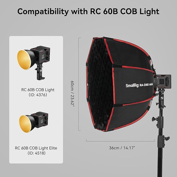 SmallRig RA-D60 Parabolic Softbox, 23.6" Quick Release Softbox with Carrying Bag, Compatible with SmallRig RC60 /RC100 Series COB Video Light for Photography Studio, Video Recording