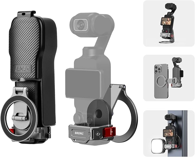 BRDRC Pocket 3 Magnetic Mount, Phone Holder for MagSafe Aluminum Alloy Magnet Expansion Adapter with Cold Shoe for DJI OSMO Pocket 3 Creator Combo Accessories (with Protective Cover)