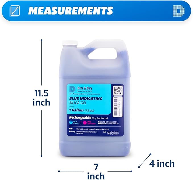 Dry & Dry [7.5 LBS] Blue Indicating Silica Gel Beads(Industry Standard 3-5 mm) - Reusable Desiccant Beads Silica Beads(Blue to Pink)