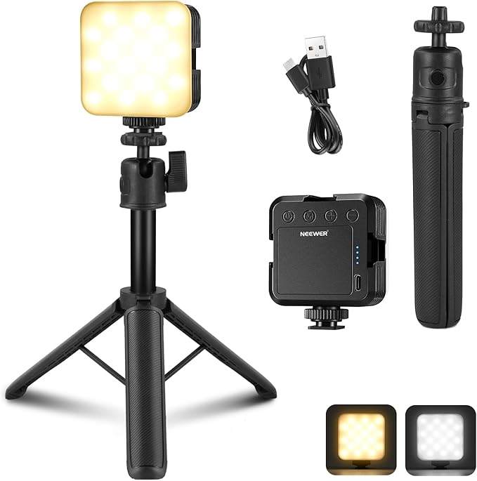 NEEWER LED Camera Video Light with Desk Tripod Stand, Portable Bi Color 3200K-5600K Dimmable Small Panel Lighting, CRI 97+ 8 Scenes 2000mAh Rechargeable Battery for Vlog Recording Photography, NL-36AI