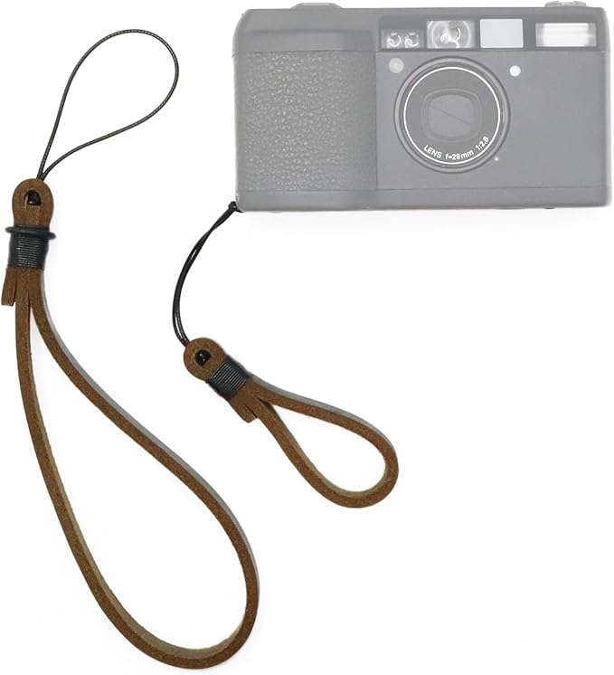 Genuine Leather Camera Wrist Strap for Fujifilm X100VI, Ricoh GR III - Hand Strap & Finger Loop Set (2-Pack) - Handmade Anti-Scratch Micro-Cord Lanyard for Compact Cameras