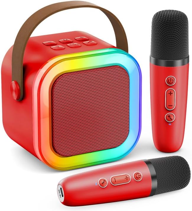 Karaoke Machine for Kids Adults, Portable Bluetooth Speaker with 2 Wireless Karaoke Microphones, 2026 TOP Birthday for Girls Boys 3,4,5,6,7,8+Year Old Toddler Toys Karaoke Player(Red)