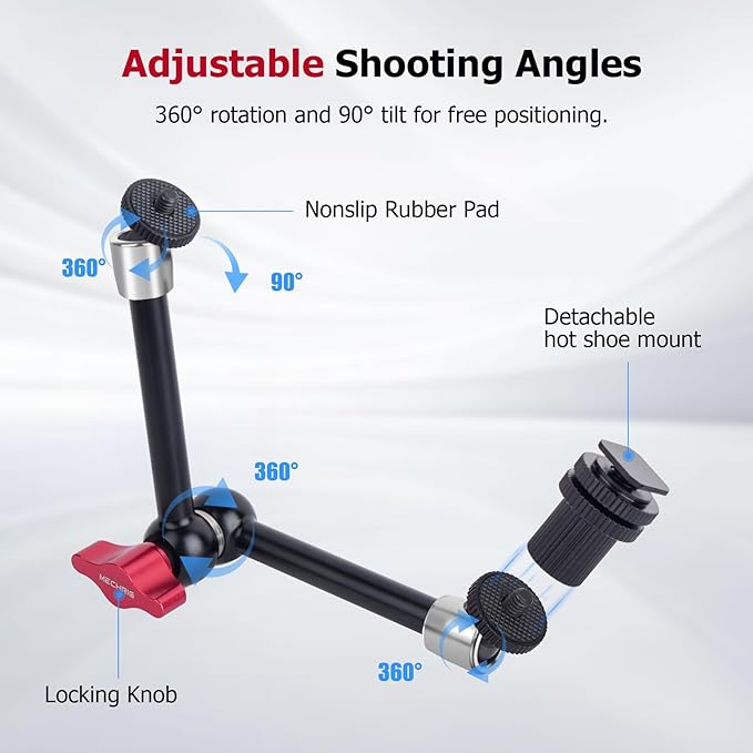 11" Pro Cold Shoe Magic Arm, Extra-Long Adjustable Friction Arm with 1/4" Screw for Teleprompter, Ring Light, Camera Rig – Live Stream Filmaking-87003