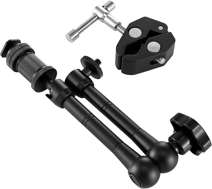 WANBY 11 Inch Articulating Friction Magic Arm & Large Adjustable Super Clamp Pliers Clip with 1/4" and 3/8" Thread for DSLR Camera Rig, LCD Monitor, LED Flash Lights (Arm & Clamp)