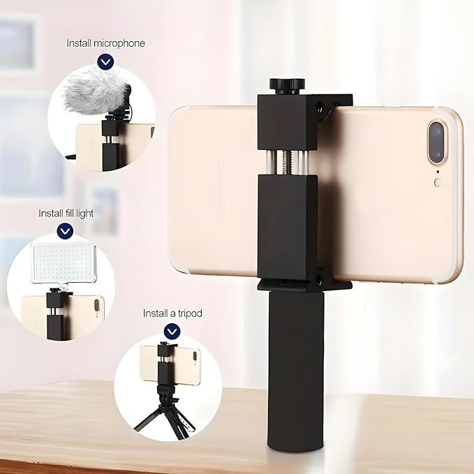 Metal Phone Tripod Mount with Arca Port Cold Shoes & 1/4" Screw Hole, Adjustable Cell Phone Tripod Adapter Clamp Holder Compatible with iPhone Samsung for Video Recording
