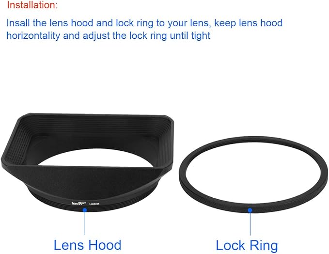 Haoge 72mm Square Metal Screw-in Mount Lens Hood Shade with Cap for 72mm Canon Nikon Sony Leica Leitz Carl Zeiss Voigtlander Nikkor Panasonic Fujifilm Olympus Lens and Other 72mm Filter Thread Lens