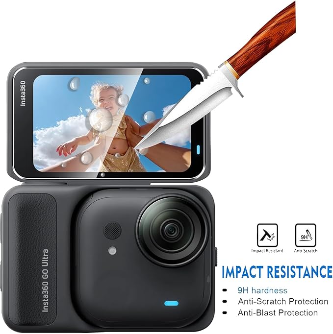 2 Pack Compatible with Insta360 Go Ultra Screen Protector + 2 Pack Camera Lens Protector,Full Coverage 9H Tempered Glass Film,HD Clear Scratch Resistant for Insta 360 Go Ultra Accessories