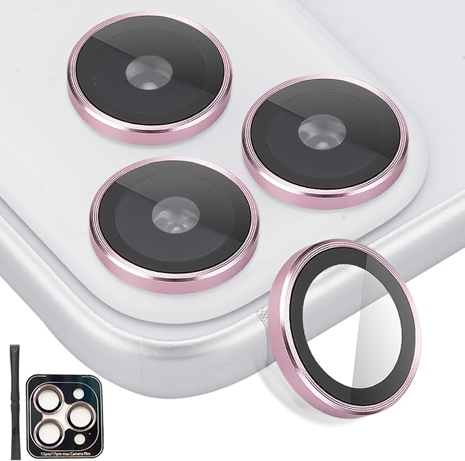 Camera Lens Protector for iPhone 17 Pro/17 Pro Max, Aluminum Alloy Tempered Glass Lens Protector with Installation Frame Fits for iPhone 17 Pro/17 Pro Max (Pink)