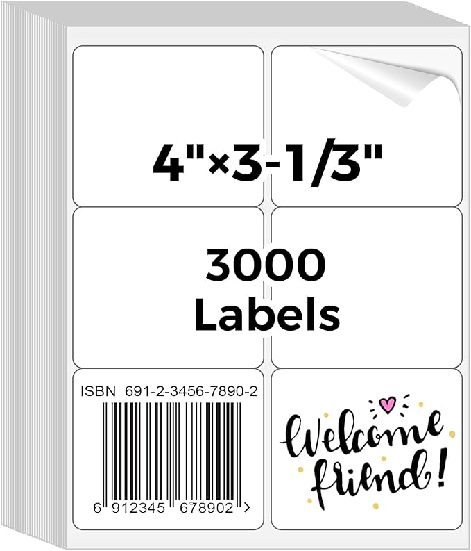 Mailing Labels for Laser/Inkjet Printer, Address Labels Stickers - 500 Sheets 3 1/3" x 4" 6 up Printable Sticker Paper, 3000 Mailling Label for Packages
