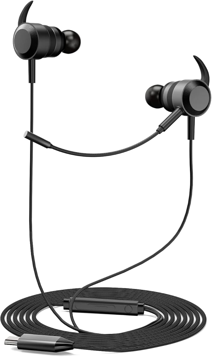 USB C Wired Ear Buds - High Fidelity Stereo Studio in-Ear Headphones with Mic - Noise Cancelling Microphone - Integrated Mute and Volume Control