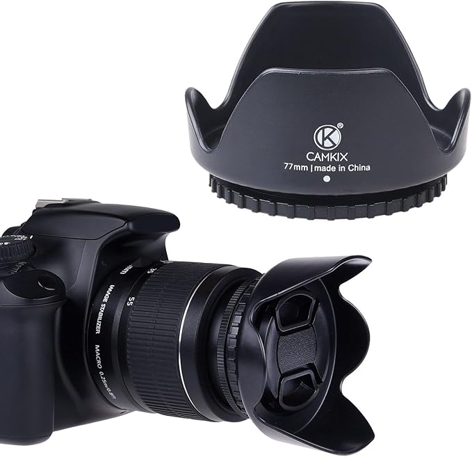 55mm Set of 2 Camera Lens Hoods and 1 Lens Cap - Rubber (Collapsible) + Tulip Flower - Sun Shade/Shield - Reduces Lens Flare and Glare - Blocks Excess Sunlight for Enhanced Photography and Video