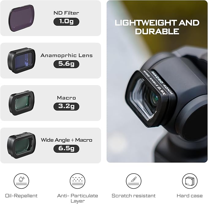 Freewell 2-in-1 Macro & Wide Angle Lens Kit Compatible with Pocket 3/Xtra Muse- Includes Anamorphic Lens, ND Filters, for Cinematic Photo & Video