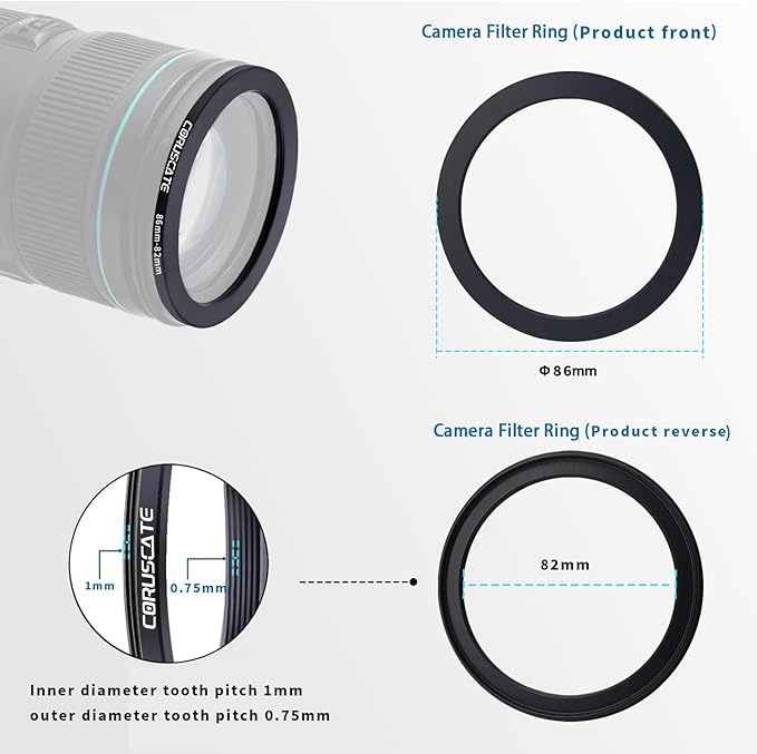 86mm to 82mm Camera Filter Adapter Ring,86mm-82mm Lens Adapter Metal Filter Rings Compatible All 86 mm Size Lens and 82 mm Thread Size Camera Accessory+1pcs Lens Cleaning Cloth.