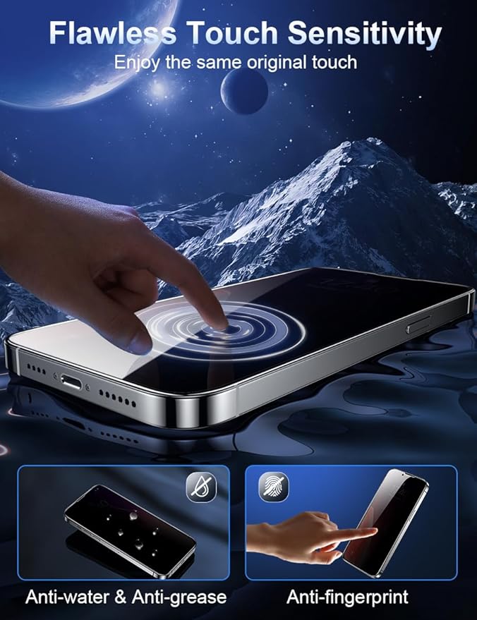 ruwa Privacy Screen Protector for iPhone 13 Pro Max/14 Plus [6.7 Inch][3-Pack] Anti-peep Tempered Glass Film with Easy Installation Alignment Frame