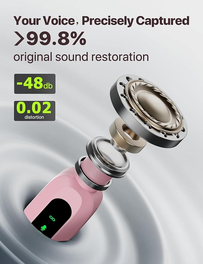 Upgraded Mini Microphone for iPhone Android/iPad PC with LED Display, Wireless Clip-On Mics, USB C Lavalier Microphone with Noise Cancelling (for Lightning-USB-C Port, Pink)
