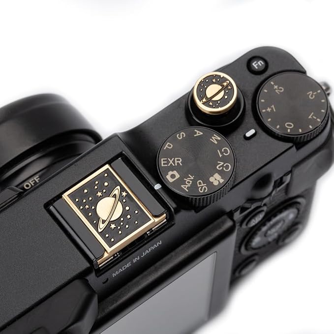 DBZZ Camera Metal Hot Shoe Cover Shutter Buttons Set for Nikon z30/z50/d810/d610 for Fujifilm X100VI X-T30 X-Pro3 X-Pro2 X-E4(Brass Universe Set)