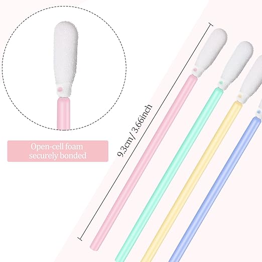 Chinco 200 Pieces Foam Swab Sponge Swab Foam Tips Sponge Stick for Inkjet Printer Print Head Camera Optical Lens Optical Equipment(Light Pink, Light Hazy Blue, Yellow, Lake Blue,3.66 Inch)