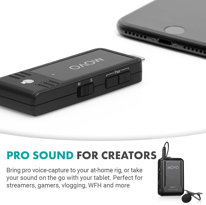 Movo WMX-1-UL USB-C Wireless Lavalier Microphone- USB Wireless Lapel Microphone for Computer, Smartphones, and Tablets- Wireless USB & USB-C Receiver, Transmitter, and Omnidirectional Lav Microphone