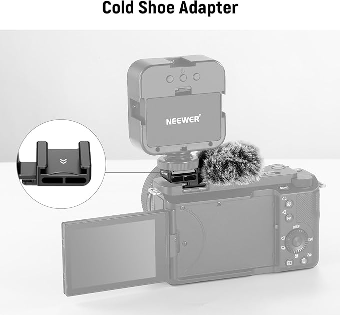 NEEWER CA133 Black Cold Shoe Wind Muff Compatible with Sony ZV-1F ZV-E10 ZV-1 ZV-E1 ZV1 II Vlog Cameras, Microphone Furry Windscreen with Cold Shoe Mount Adapter & Cleaning Cloth Accessories