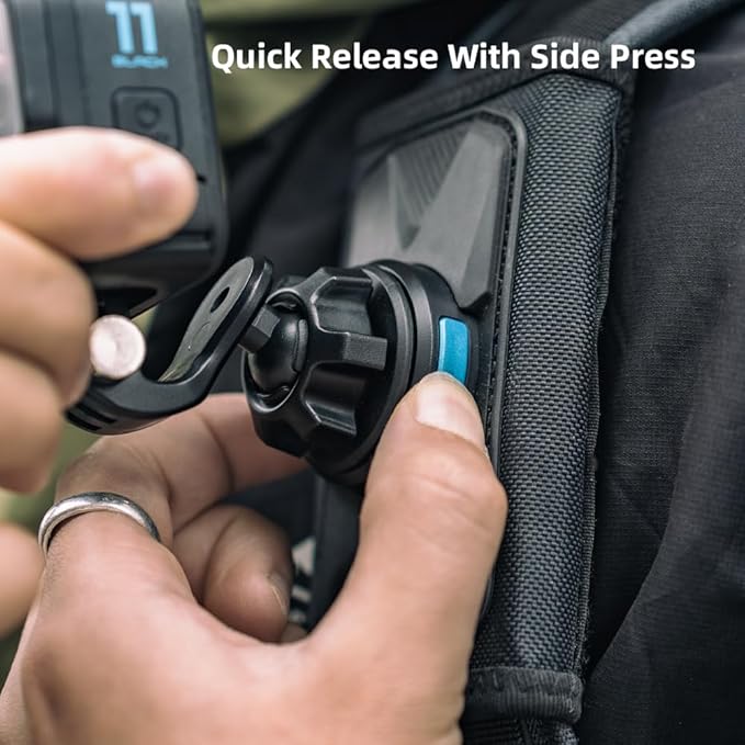 SUREWO Magnetic Backpack Mount,360° Backpack Shoulder Strap Mount with Universal Ball J Hook Compatible with Go Pro Hero 13/12/11/10/9/8/7/6/5 Black,DJI Osmo Action 5 pro/4/3 and More