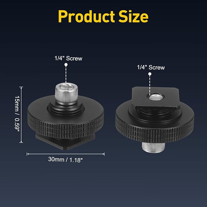 Hot Shoe Adapter, 1/4 Inch Female Hot Shoe Mount Adapter Tripod Plate Converter with 1/4" Screw for Flash Video Lights Monitors DSLR Camera Rig Gimbal