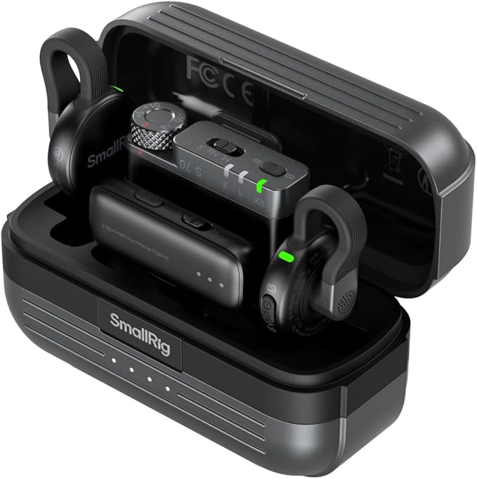 SMALLRIG Wireless Mic S70 (2 TX + 2 RX + Charging Case), USB-C and 3.5mm Jack Compact Wireless Microphone for Android Phone/Action Camera, 48h Use, Noise Reduction Record for Vlog (Black)