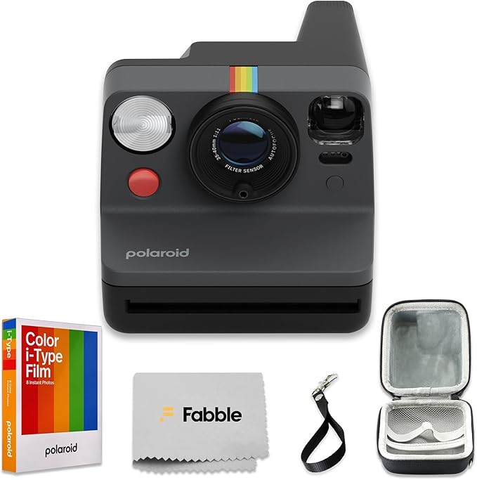 Polaroid Now Generation 3 I-Type Instant Camera (Black) Bundle with Color I-Type Film (8 Exposures), Hard Protective Case and Wrist Strap