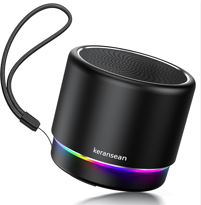 Portable Bluetooth Speaker 5.4, Mini Speaker, 12H Battery Life & Noise Reduction Mic, Metal Cover, TWS Pairing, Wireless Speaker with RGB Lights for Home/Travel/Outdoor by Music Lovers-Black