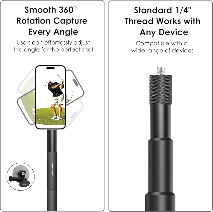 Golf Monopod Stick, Record Golf Swing with Magnetic Phone Holder, Adjustable Tripod with Spike Stake Golf Accessories Golf Swing Training, Compatible with Gopro Insta, Golf Train Aids