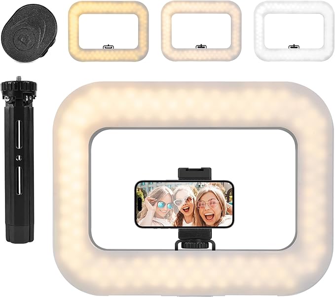 Smartphone Video Rig with Light + Tripod, Handheld LED Ring Light Selfie Light Mobile Video Stabilizer for Cameras, Smartphones, Sports Cameras, YouTube, TikTok, Makeup, Instagram, Vlogging