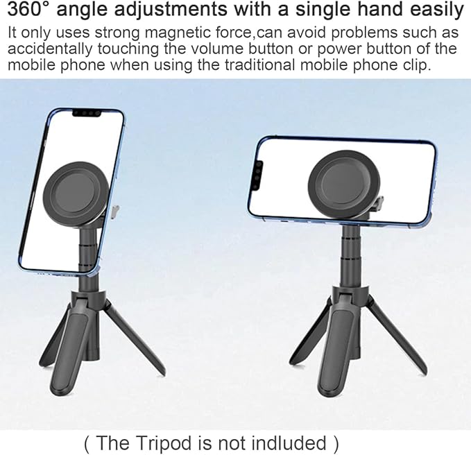 Magnetic Phone Tripod Adapter Mount with 1/4" Thread Screw Holes compatible with MagSafe for Iphone 15 14 13 12 Pro Max Plus Mini Video Recording Live Broadcast Tripod Selfie Stick Ballhead