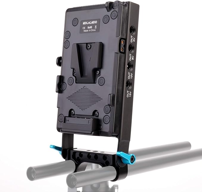 KOCACKOO V-Mount Lock Battery Plate Power Supply Splitter Adapter with 15mm Rod Clamp + LP-E6 Dummy Battery for BMPCC 4K/6K、DSLR RED Cameras、Camcorders、Canon 5D2/5D3/5D4/6D/6D2/7D/7D2/70D/80D/5DSR