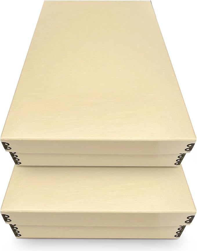 Golden State Art, Archival Storage Box, Acid-Free Drop Front Museum Box with Metal Edge for Storing Artwork Photos Documents Prints Arts and Crafts (11x17x3 Inches) Pack of 2