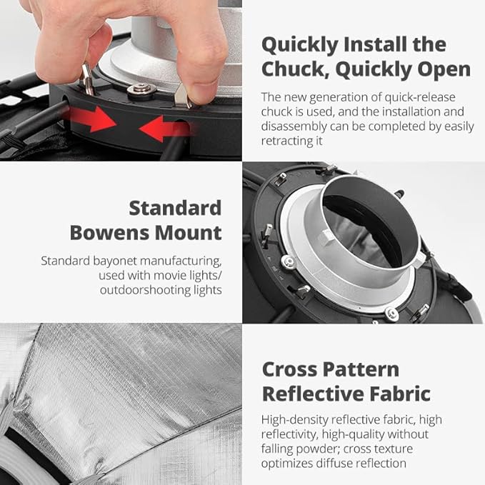 AMBITFUL 25.6inch / 65 cm Portable Octagon Umbrella Softbox, Quick Installation Softbox with Honeycomb Grid for Studio Strobe Outdoor Photography, Bowens Mount Compatible