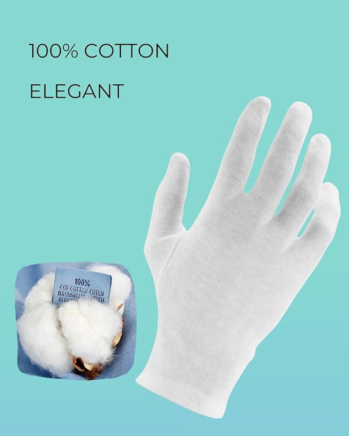 ANSMIO Cotton Gloves (2 Pairs), White, Moisturizing Night Gloves for Dry Hands, 100% Cotton, Size L