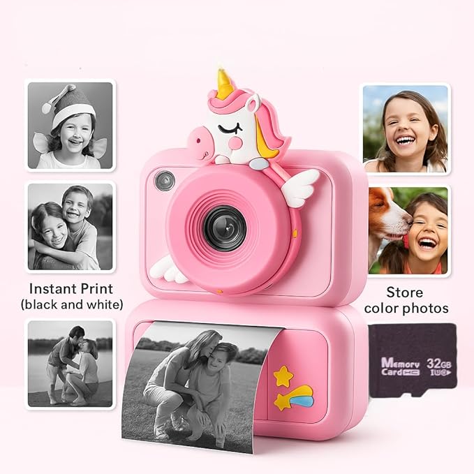 Kids Instant Print Camera, 2.4" HD Screen Instant Camera, Dual 3MP Kids Camera, 1080P Video, MP3 & Games, Includes Printing Paper & Lanyard, Gift for Boys & Girls (Blue-Color Printing)