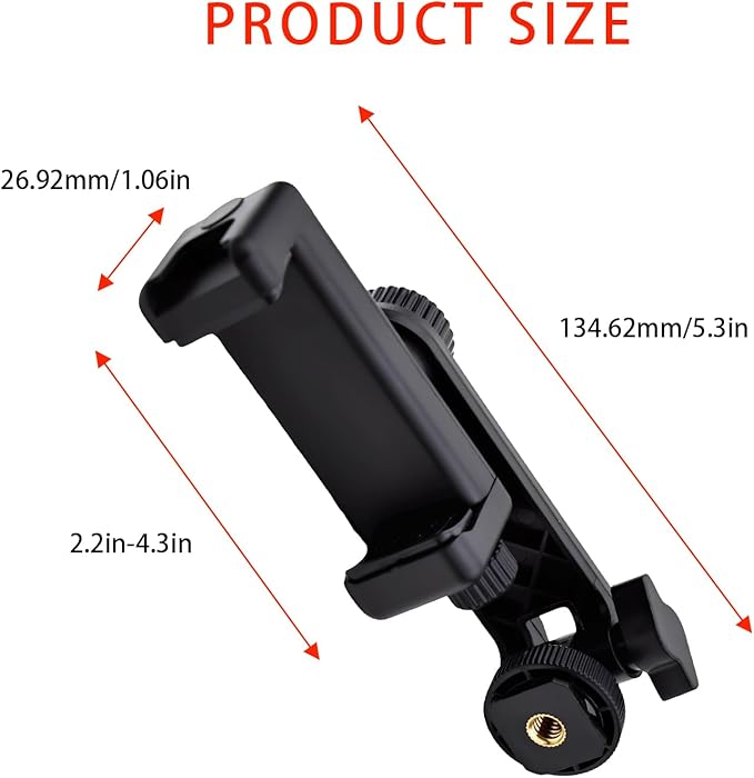 Heran Tripod Phone Mount for Camera, 360° Rotation Adjustable Cold Hot Shoe Smartphone Adapter Attachment Compatible with iPhone Samsung Sony Canon Nikon DSLR, Universal Accessories for Photography