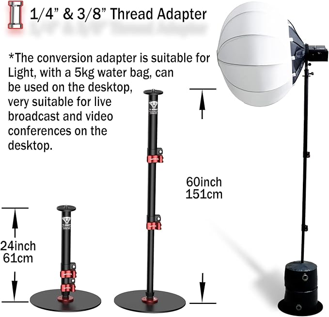 IFOOTAGE Round Base Monopod RB-A300,Live Studio Small Footprint Monopod,1/4" & 3/8" Mount Adapter and Conversion Screw,Aluminium Alloy Stable Structure,24"/61~59.5"/151cm
