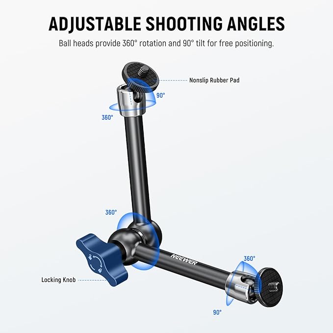 NEEWER 9.8"/25cm Adjustable Friction Magic Arm with 1/4" Screw on Both Ends, Compatible with SmallRig Cage, Flash/LED Light/Microphone/Monitor/SuperClip, Max Load 4.4lb/2kg, ST08