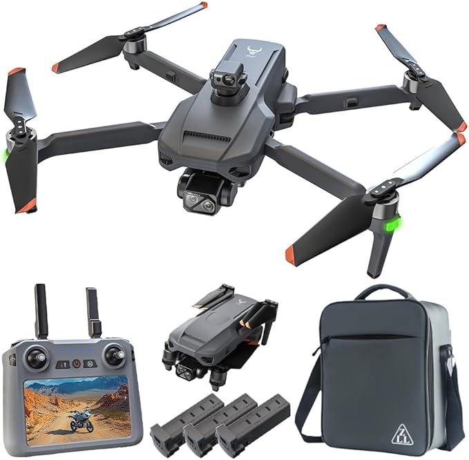 X-Verse SG909 Drones with Camera for Adults 4K, RC Screen, 6KM RC Distance, 3-Axis Gimbal Repeater, Professional Drone with Obstacle Avoidance, Digital GPS Transmission Quadcopter, 3 Batteries for 135min Max Flight Time